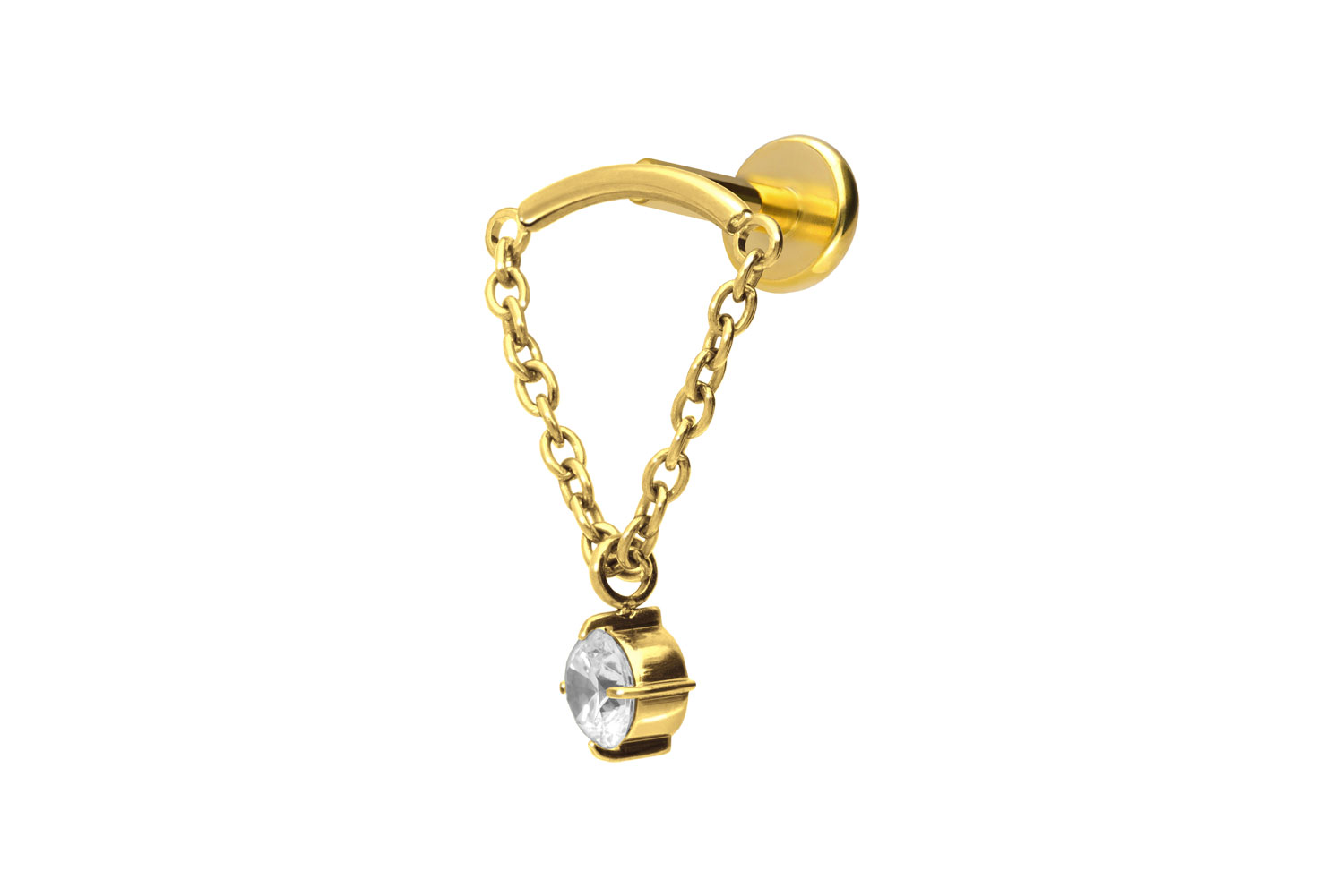 Titan Labret Piercing mit Push Fit BOGEN + KETTE + KRISTALL